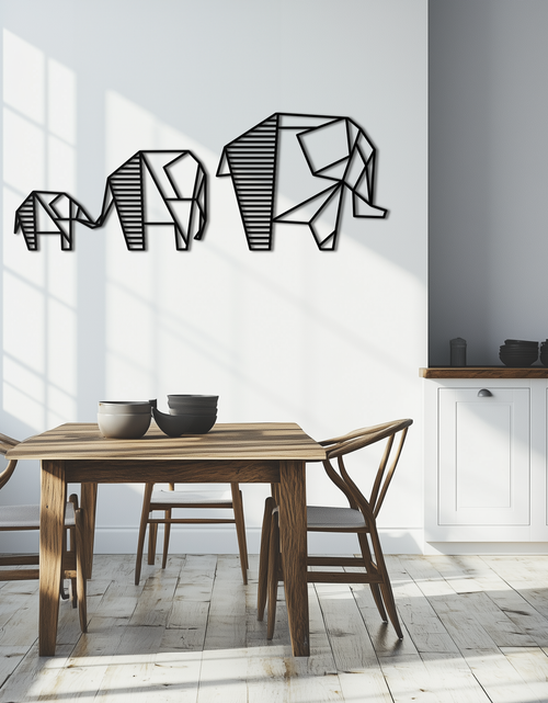 Resmi Galeri görüntüleyicisine yükleyin, Geometrik Fil Ailesi Metal Duvar Sanatı - Modern Minimalist Dekor- KAF166

