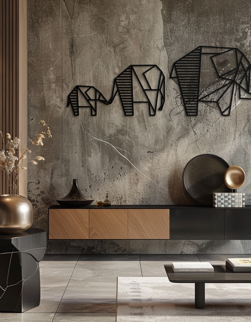 Resmi Galeri görüntüleyicisine yükleyin, Geometrik Fil Ailesi Metal Duvar Sanatı - Modern Minimalist Dekor- KAF166
