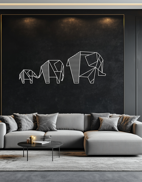 Resmi Galeri görüntüleyicisine yükleyin, Geometrik Fil Ailesi Metal Duvar Sanatı - Modern Minimalist Dekor- KAF166
