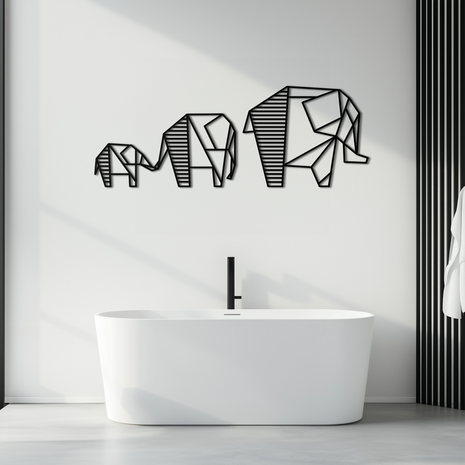 Geometrik Fil Ailesi Metal Duvar Sanatı - Modern Minimalist Dekor- KAF166