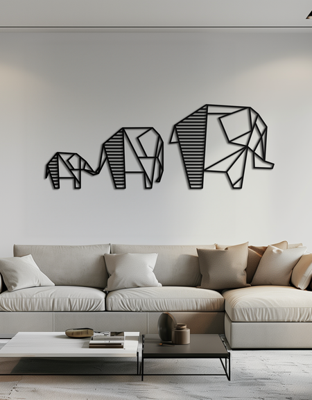 Geometric Elephant Family Metal Wall Art - Modern Minimalist Decor- KAF166