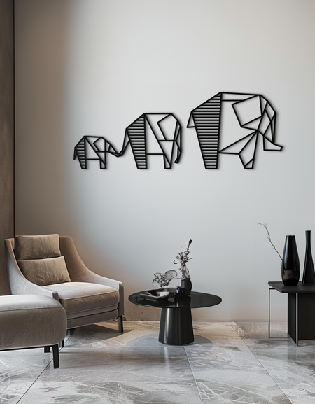 Geometric Elephant Family Metal Wall Art - Modern Minimalist Decor- KAF166