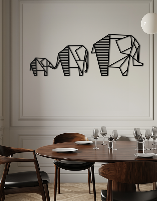 Resmi Galeri görüntüleyicisine yükleyin, Geometrik Fil Ailesi Metal Duvar Sanatı - Modern Minimalist Dekor- KAF166
