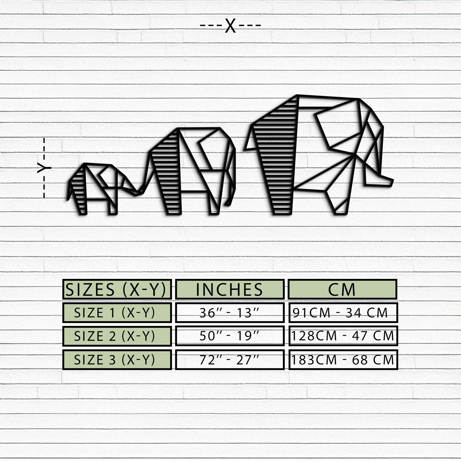 Geometrik Fil Ailesi Metal Duvar Sanatı - Modern Minimalist Dekor- KAF166