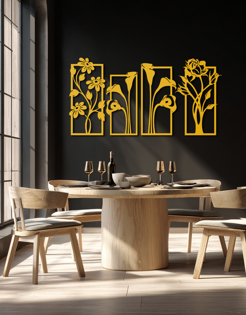 Load image into Gallery viewer, Floral Metal Wall Art - Elegant Botanical Panel Set- KAF167
