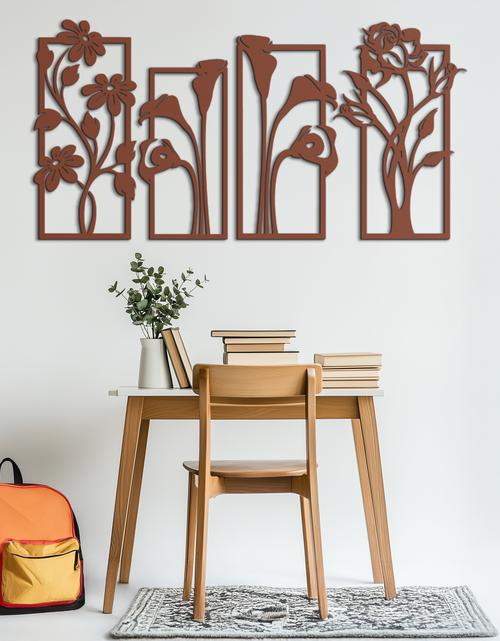 Load image into Gallery viewer, Floral Metal Wall Art - Elegant Botanical Panel Set- KAF167
