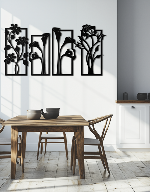 Load image into Gallery viewer, Floral Metal Wall Art - Elegant Botanical Panel Set- KAF167
