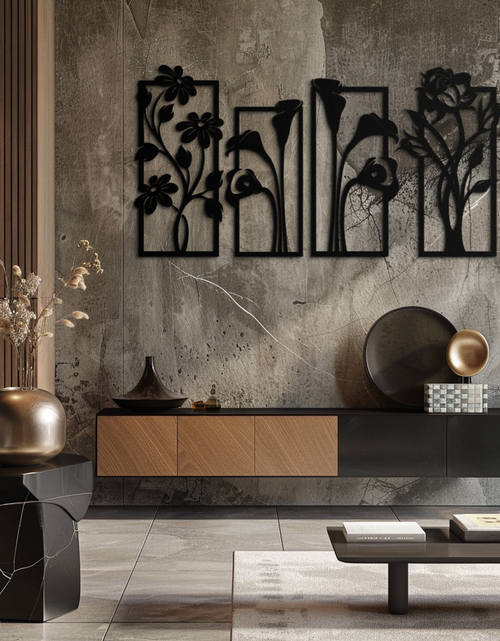 Load image into Gallery viewer, Floral Metal Wall Art - Elegant Botanical Panel Set- KAF167
