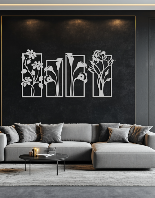 Load image into Gallery viewer, Floral Metal Wall Art - Elegant Botanical Panel Set- KAF167
