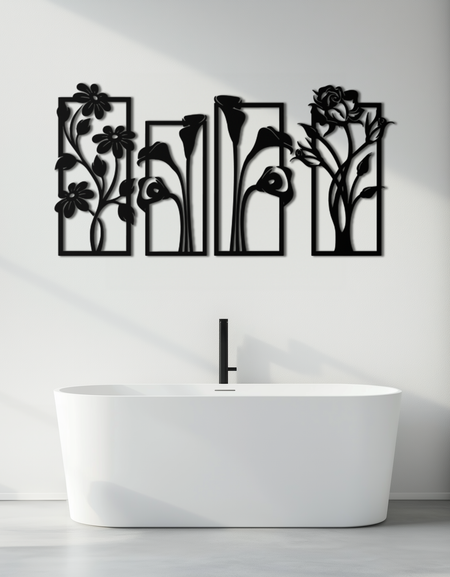Floral Metal Wall Art - Elegant Botanical Panel Set- KAF167