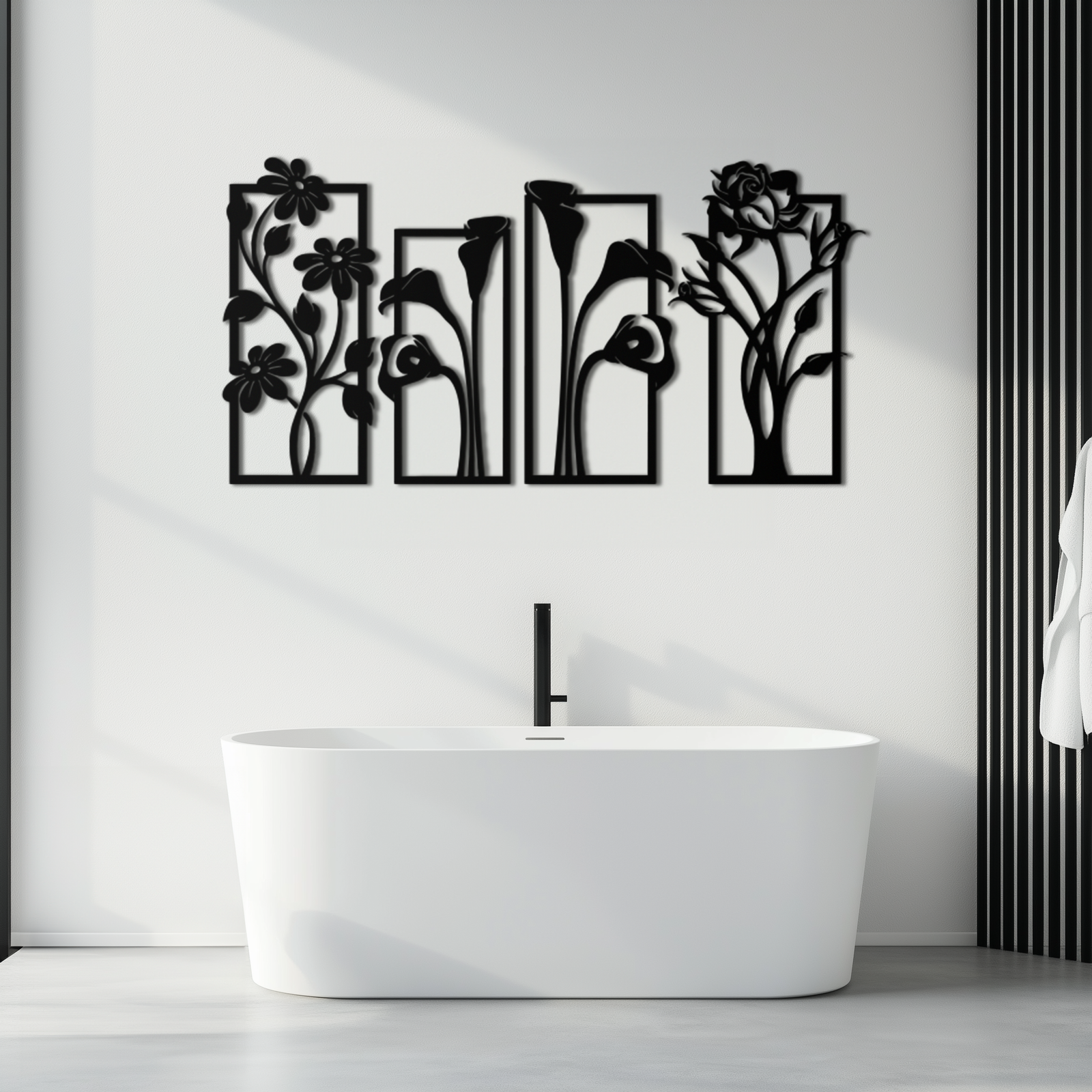 Floral Metal Wall Art - Elegant Botanical Panel Set- KAF167