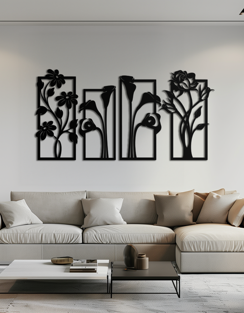 Load image into Gallery viewer, Floral Metal Wall Art - Elegant Botanical Panel Set- KAF167
