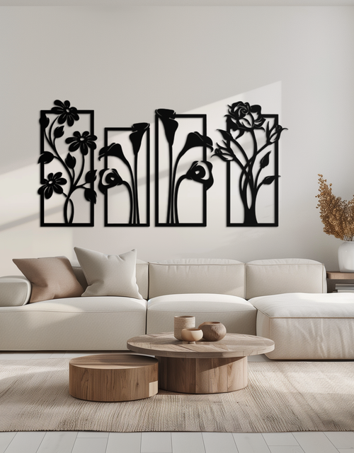 Load image into Gallery viewer, Floral Metal Wall Art - Elegant Botanical Panel Set- KAF167
