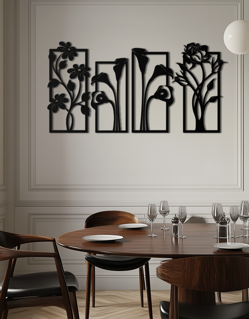 Load image into Gallery viewer, Floral Metal Wall Art - Elegant Botanical Panel Set- KAF167

