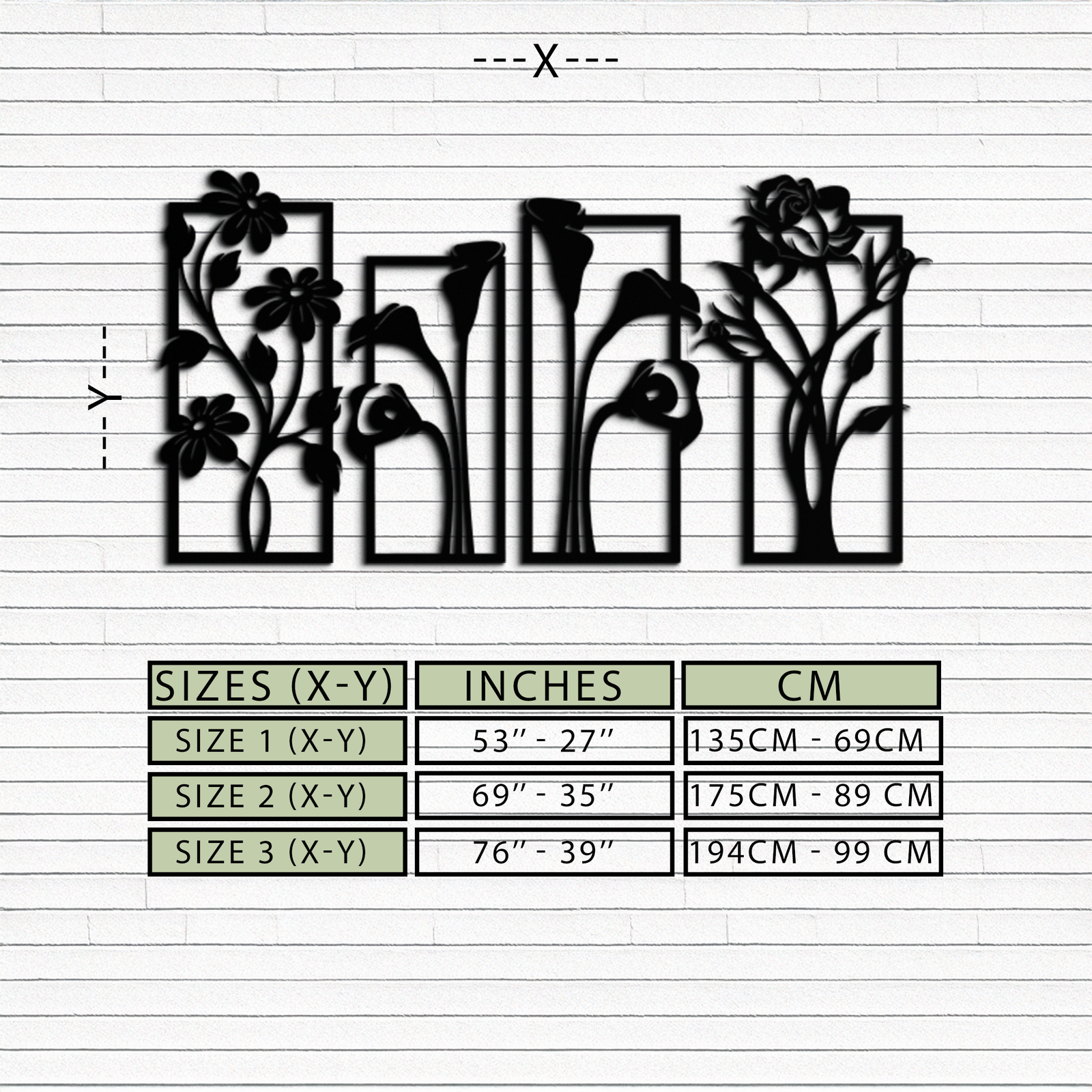 Floral Metal Wall Art - Elegant Botanical Panel Set- KAF167