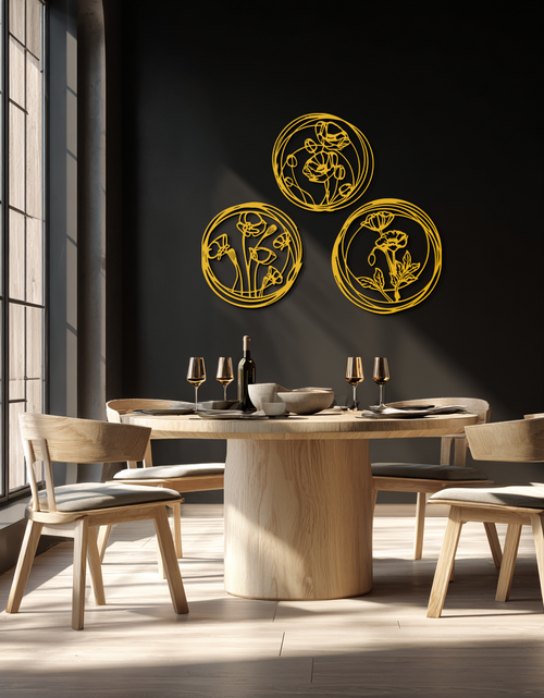 Load image into Gallery viewer, Floral Trio Metal Wall Art - Modern Botanical Circle Wall Decor- KAF168

