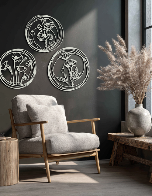 Load image into Gallery viewer, Floral Trio Metal Wall Art - Modern Botanical Circle Wall Decor- KAF168
