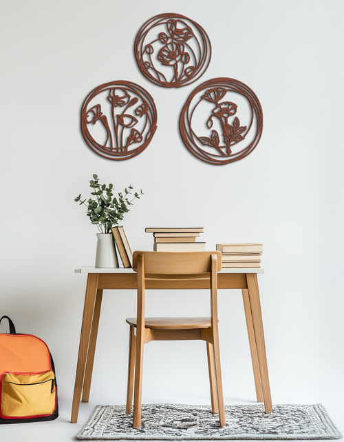 Load image into Gallery viewer, Floral Trio Metal Wall Art - Modern Botanical Circle Wall Decor- KAF168
