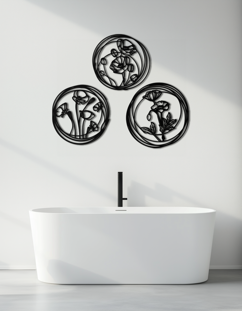 Load image into Gallery viewer, Floral Trio Metal Wall Art - Modern Botanical Circle Wall Decor- KAF168
