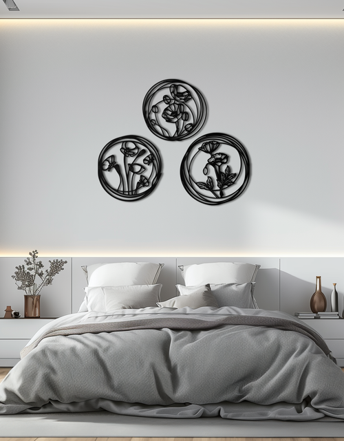Load image into Gallery viewer, Floral Trio Metal Wall Art - Modern Botanical Circle Wall Decor- KAF168
