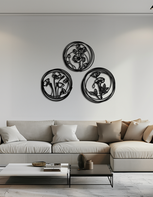 Load image into Gallery viewer, Floral Trio Metal Wall Art - Modern Botanical Circle Wall Decor- KAF168
