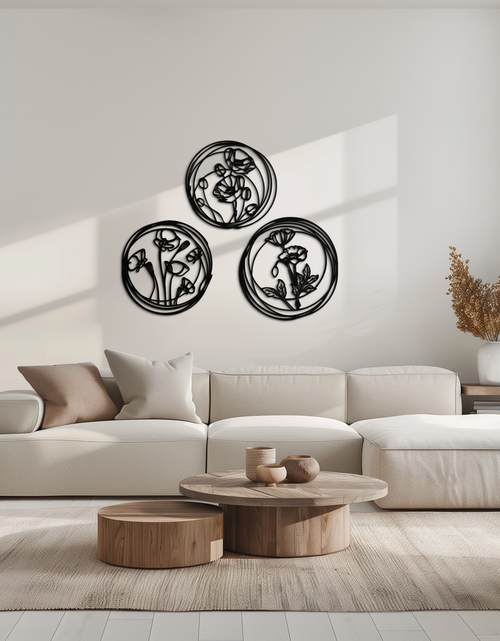 Load image into Gallery viewer, Floral Trio Metal Wall Art - Modern Botanical Circle Wall Decor- KAF168
