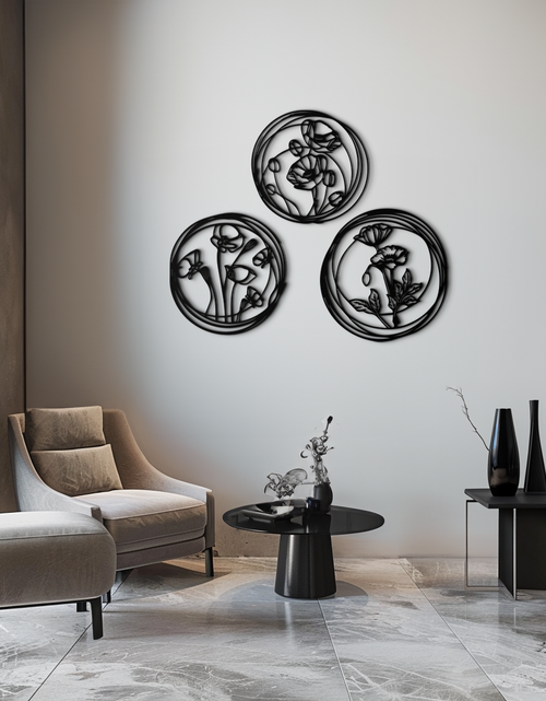 Load image into Gallery viewer, Floral Trio Metal Wall Art - Modern Botanical Circle Wall Decor- KAF168
