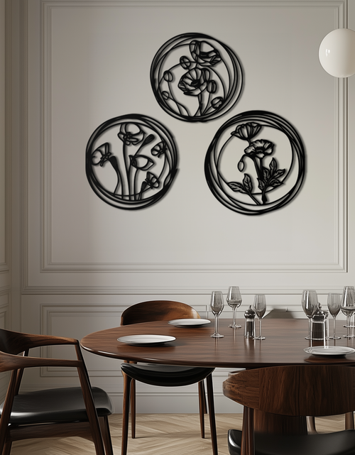Load image into Gallery viewer, Floral Trio Metal Wall Art - Modern Botanical Circle Wall Decor- KAF168
