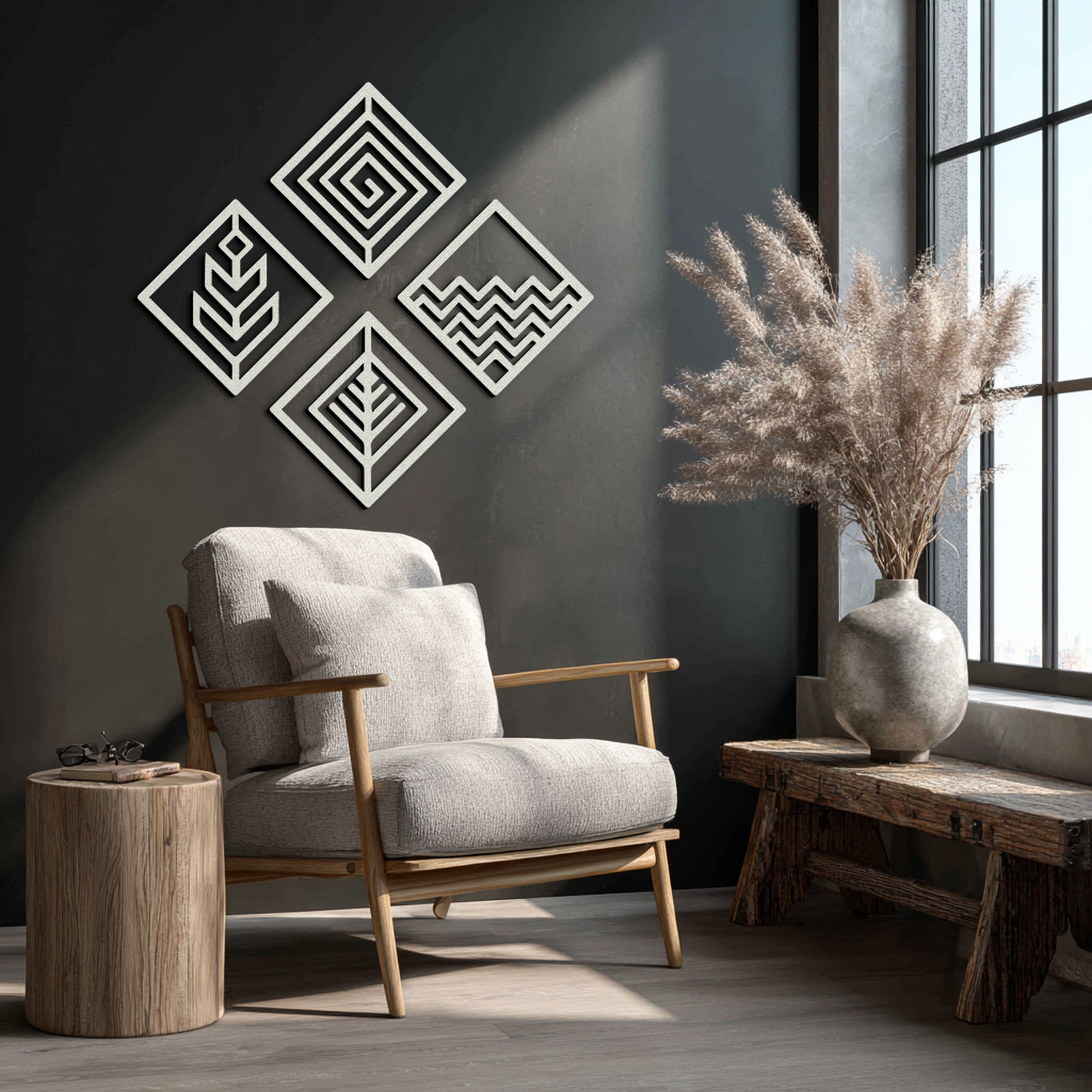 Four Elements Metal Wall Art - Modern Geometric Nature Decor- KAF173