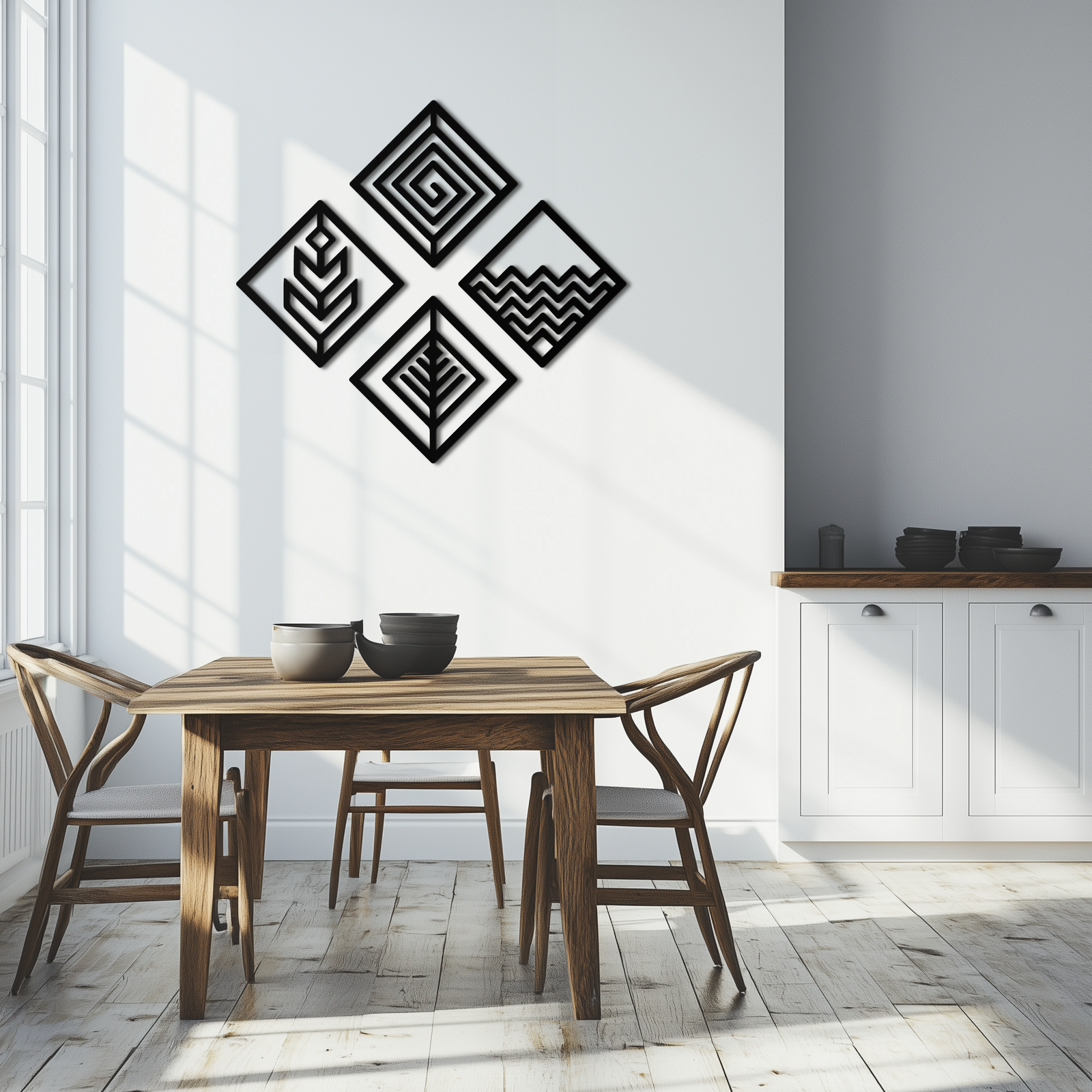 Dört Element Metal Duvar Sanatı - Modern Geometrik Doğa Dekoru- KAF173