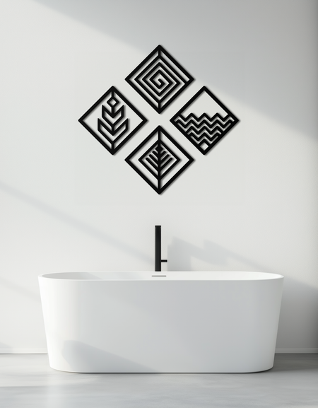 Four Elements Metal Wall Art - Modern Geometric Nature Decor- KAF173