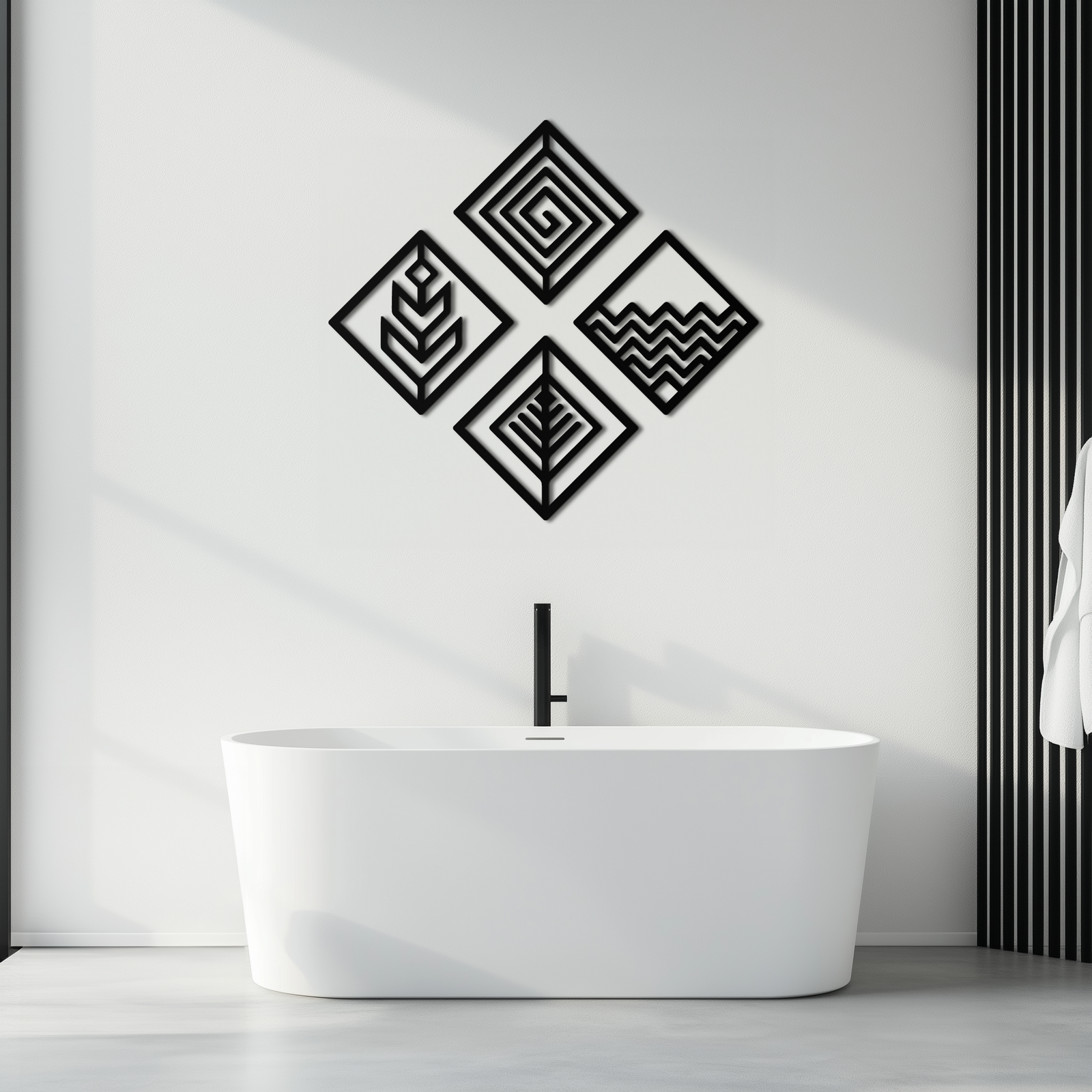 Dört Element Metal Duvar Sanatı - Modern Geometrik Doğa Dekoru- KAF173