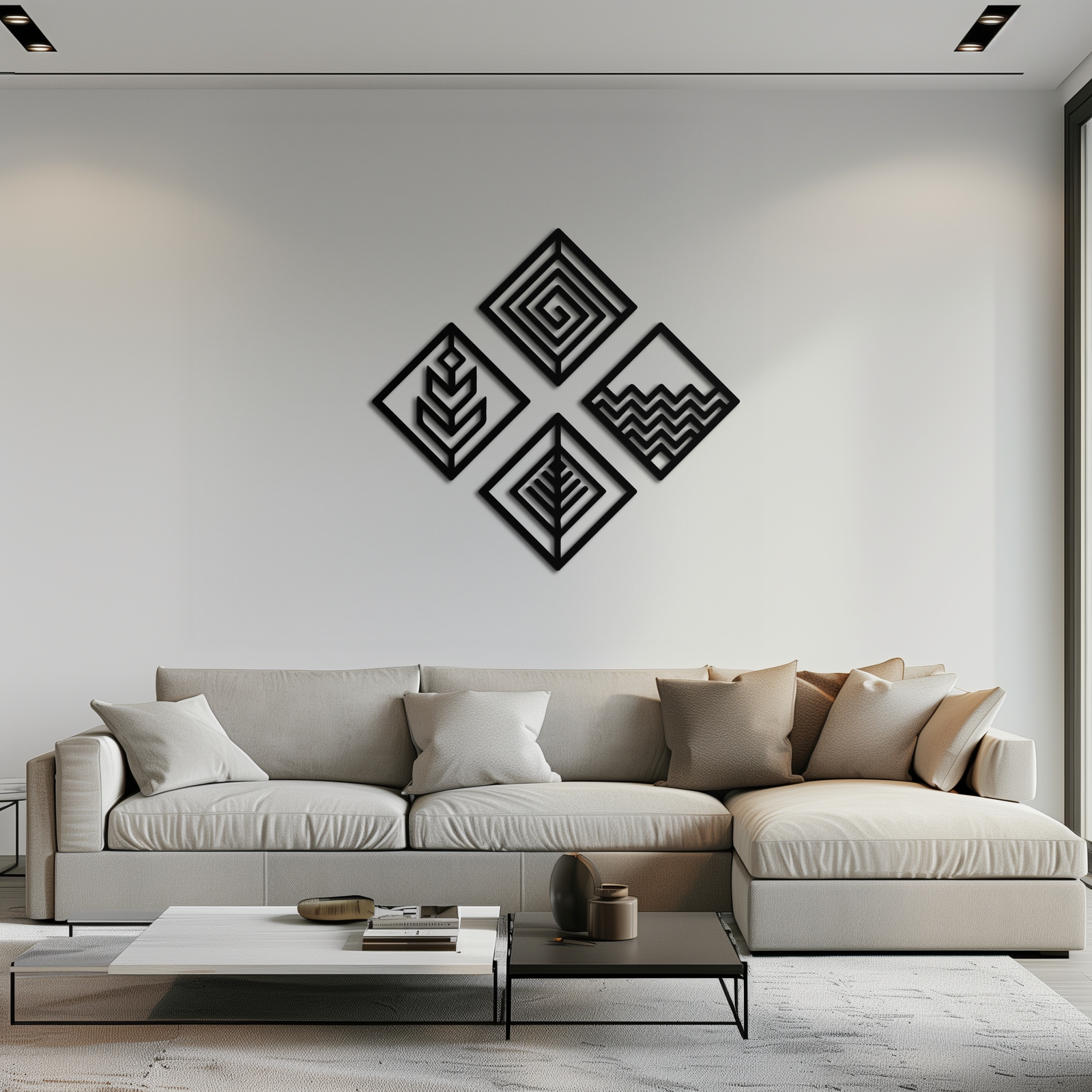 Dört Element Metal Duvar Sanatı - Modern Geometrik Doğa Dekoru- KAF173