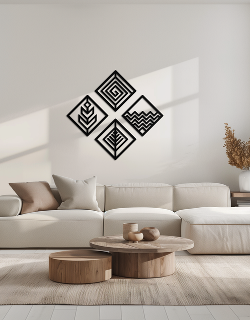 Resmi Galeri görüntüleyicisine yükleyin, Dört Element Metal Duvar Sanatı - Modern Geometrik Doğa Dekoru- KAF173
