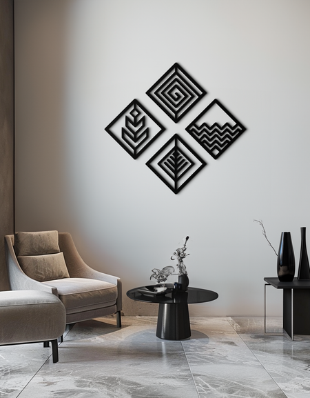 Four Elements Metal Wall Art - Modern Geometric Nature Decor- KAF173