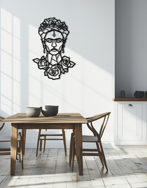 Resmi Galeri görüntüleyicisine yükleyin, Frida Kahlo Metal Duvar Sanatı - Geometrik Çiçekli Portre- KAF174
