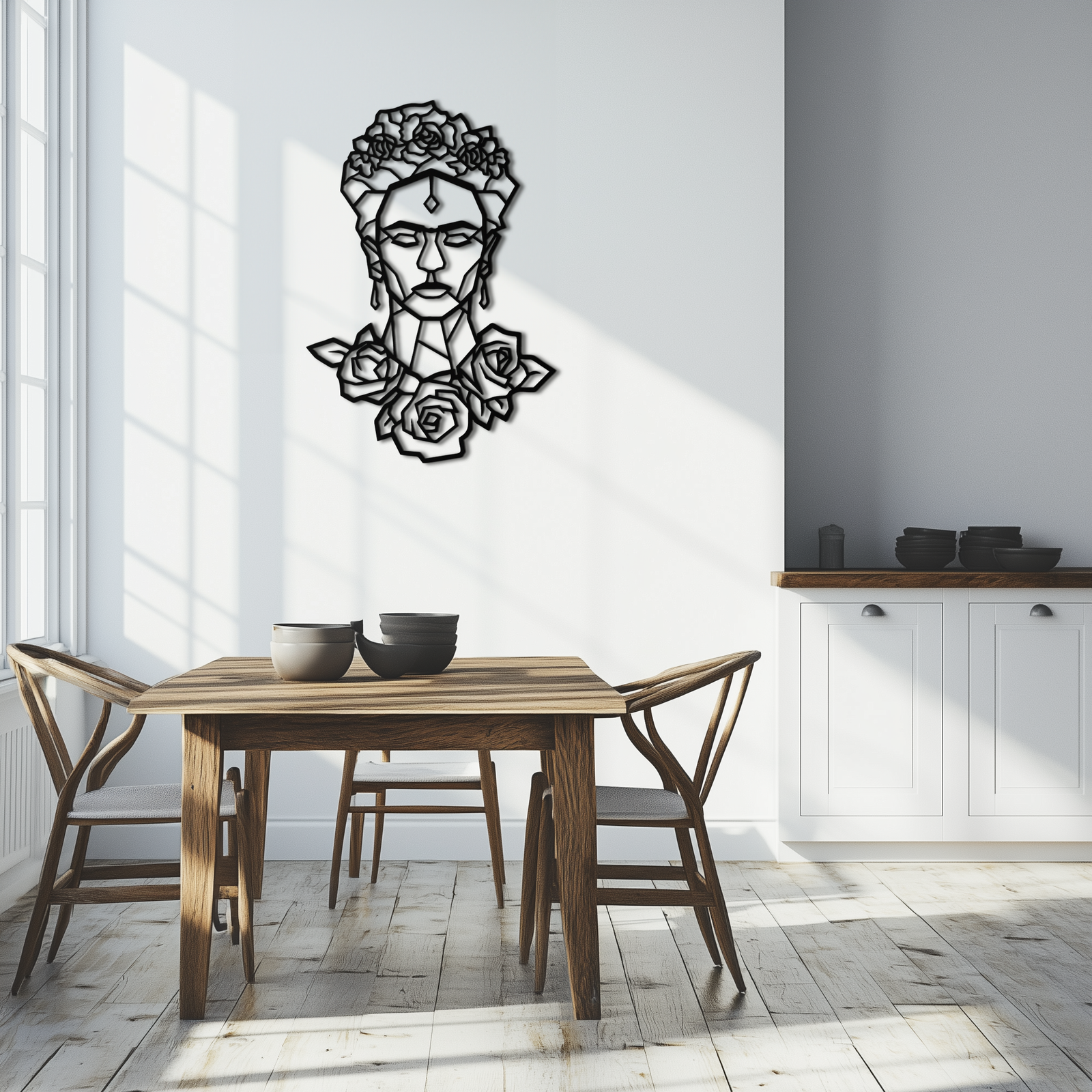 Frida Kahlo Metal Duvar Sanatı - Geometrik Çiçekli Portre- KAF174