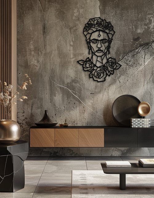 Resmi Galeri görüntüleyicisine yükleyin, Frida Kahlo Metal Duvar Sanatı - Geometrik Çiçekli Portre- KAF174
