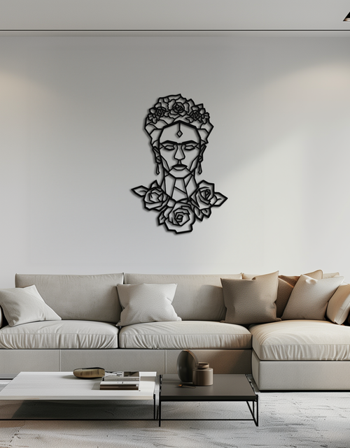 Resmi Galeri görüntüleyicisine yükleyin, Frida Kahlo Metal Duvar Sanatı - Geometrik Çiçekli Portre- KAF174
