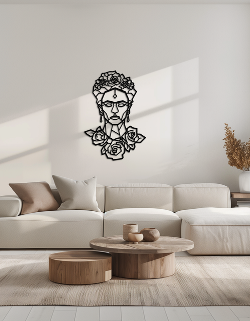 Resmi Galeri görüntüleyicisine yükleyin, Frida Kahlo Metal Duvar Sanatı - Geometrik Çiçekli Portre- KAF174
