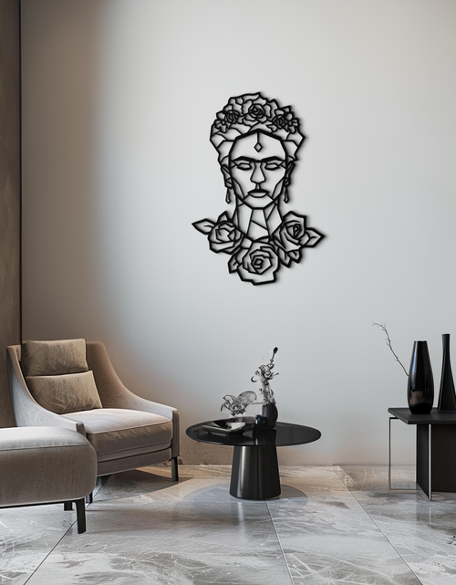 Resmi Galeri görüntüleyicisine yükleyin, Frida Kahlo Metal Duvar Sanatı - Geometrik Çiçekli Portre- KAF174
