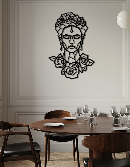 Resmi Galeri görüntüleyicisine yükleyin, Frida Kahlo Metal Duvar Sanatı - Geometrik Çiçekli Portre- KAF174
