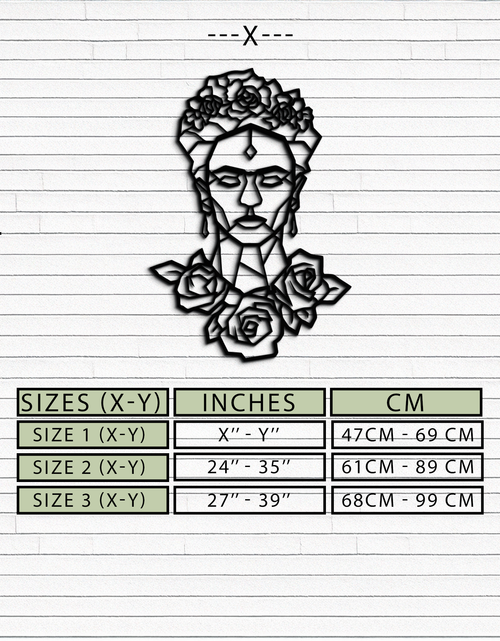 Resmi Galeri görüntüleyicisine yükleyin, Frida Kahlo Metal Duvar Sanatı - Geometrik Çiçekli Portre- KAF174
