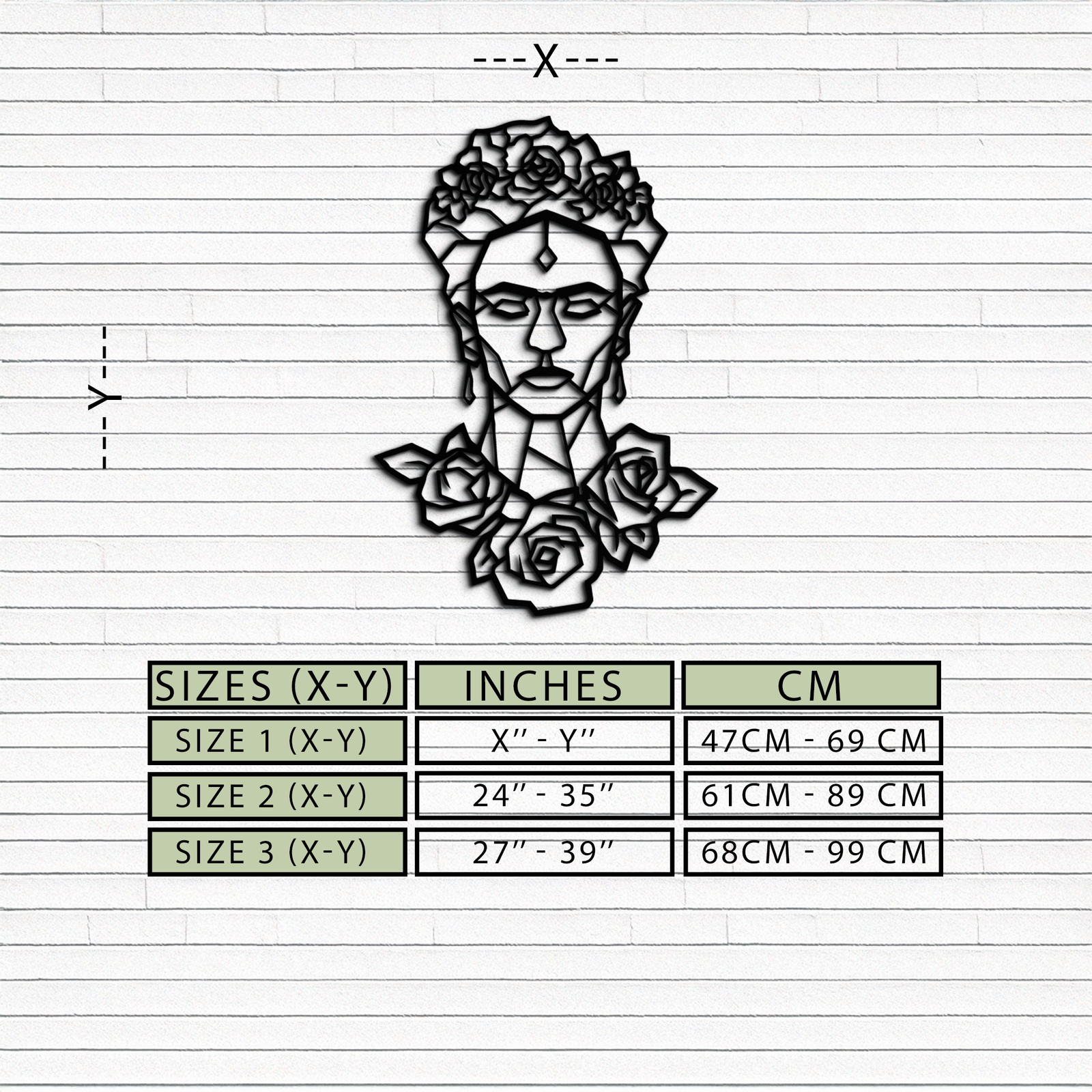 Frida Kahlo Metal Duvar Sanatı - Geometrik Çiçekli Portre- KAF174