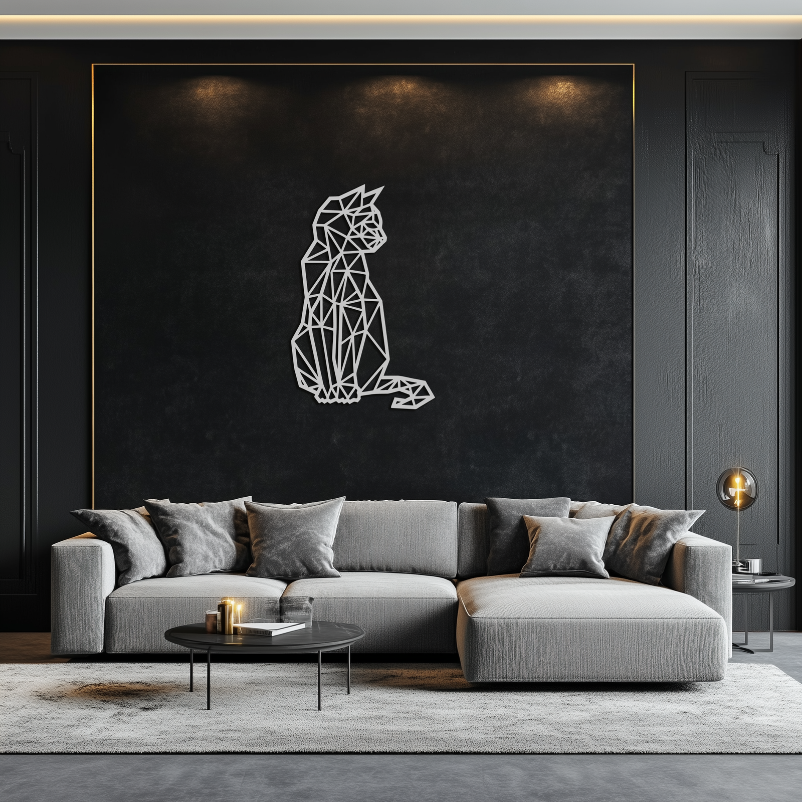 Geometric Cat Metal Wall Art - Modern Feline Home Decor- KAF176