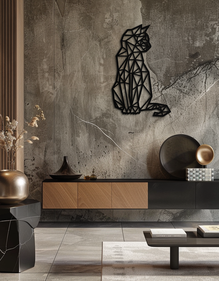 Geometric Cat Metal Wall Art - Modern Feline Home Decor- KAF176