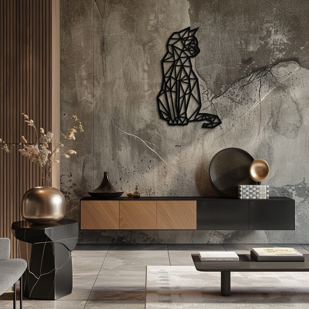 Geometric Cat Metal Wall Art - Modern Feline Home Decor- KAF176