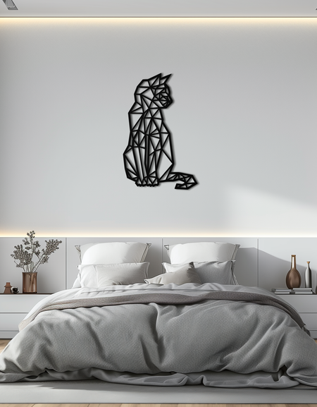 Geometric Cat Metal Wall Art - Modern Feline Home Decor- KAF176