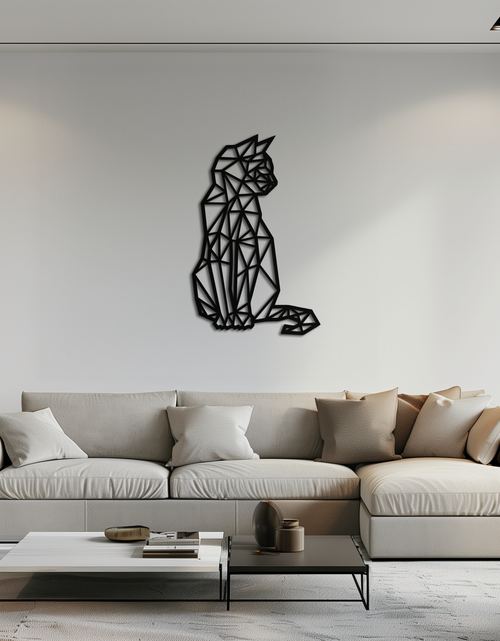 Load image into Gallery viewer, Geometric Cat Metal Wall Art - Modern Feline Home Decor- KAF176
