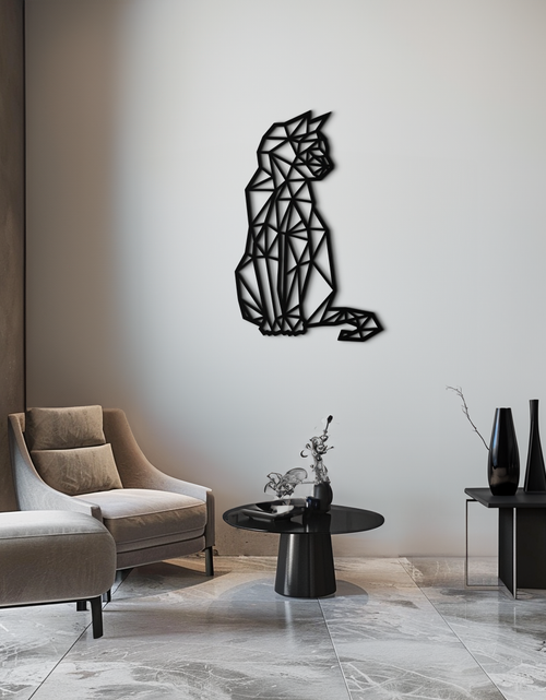 Load image into Gallery viewer, Geometric Cat Metal Wall Art - Modern Feline Home Decor- KAF176
